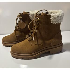 Ralph Lauren Carlee Suede Leather Whiskey Boots Booties Combat Lace-up Sz 7 NWOB